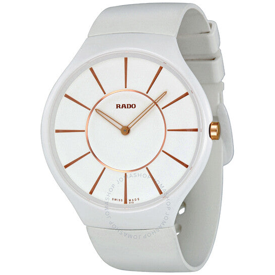 Rado, True Thinline White Dial Rubber Strap Ladies Watch