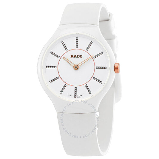 Rado, True Thinline White Diamond Dial Rubber Rubber Ladies Watch