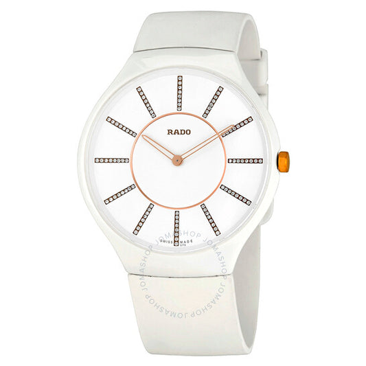 Rado, True Thinline White Diamond Dial White Rubber Ladies Watch