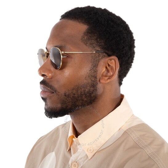 نظارات شمسية رجالية Ray-Ban، إطار دائري معدني، لون فضي وبني