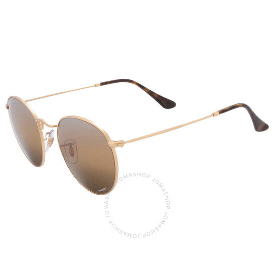 نظارات شمسية رجالية Ray-Ban، إطار دائري معدني، لون فضي وبني