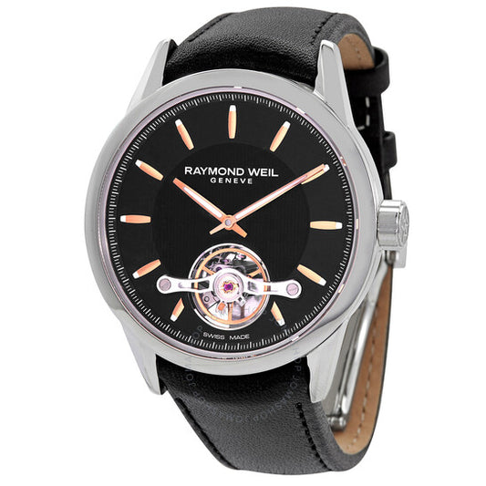 Raymond Weil, Raymon Weil Automatic Black Dial Black Leather Men's Watch