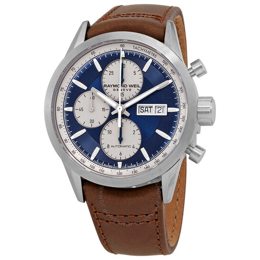 ساعة ريموند ويل فريلانسر كرونوغراف أوتوماتيكية للرجال بمينا أزرق