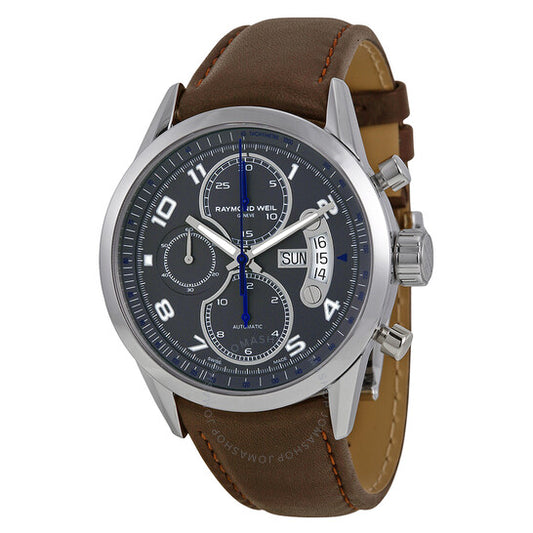 Raymond Weil, Freelancer Grey Dial Brown Leather Chronograph Men's Watch