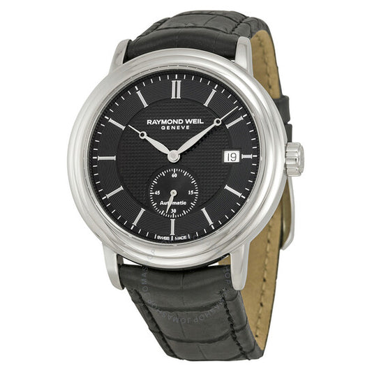 Raymond Weil, Maestro Black Dial Black Leather Men's Watch