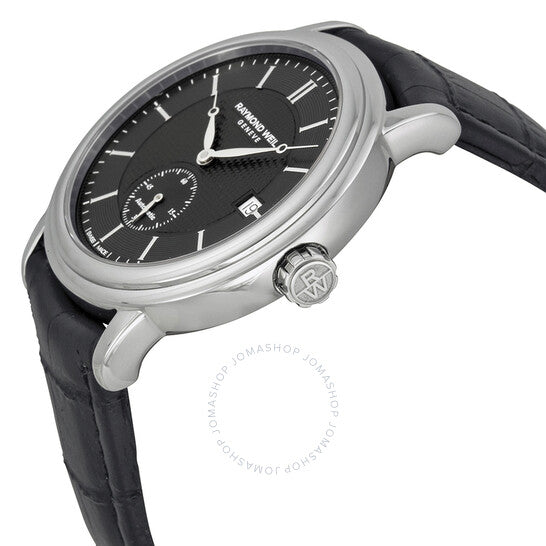 Raymond Weil, Maestro Black Dial Black Leather Men's Watch