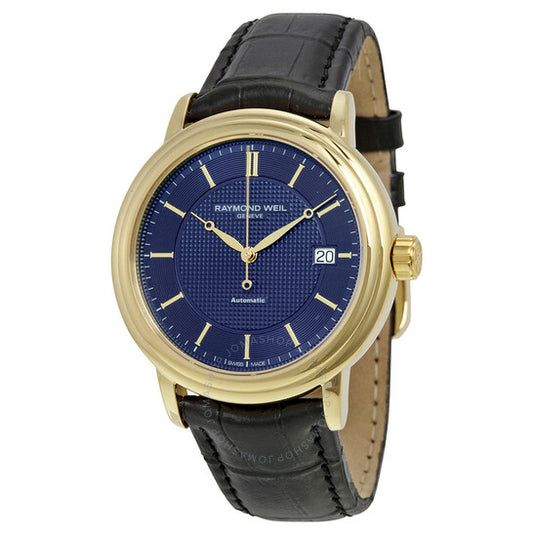 Raymond Weil, Maestro Blue Dial Black Leather Men's Watch