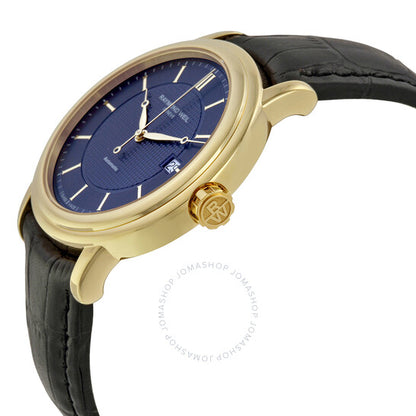 ساعة رايموند ويل مايسترو للرجال بمينا أزرق وجلد أسود