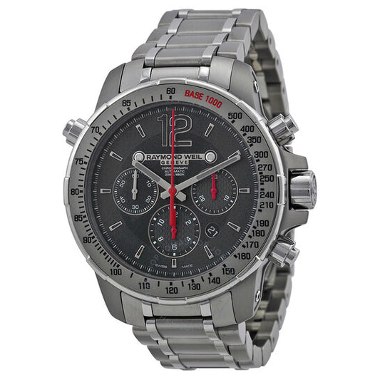 ساعة ريموند ويل نابوكو أوتوماتيكية كرونوغراف للرجال بمينا أسود من الفولاذ المقاوم للصدأ