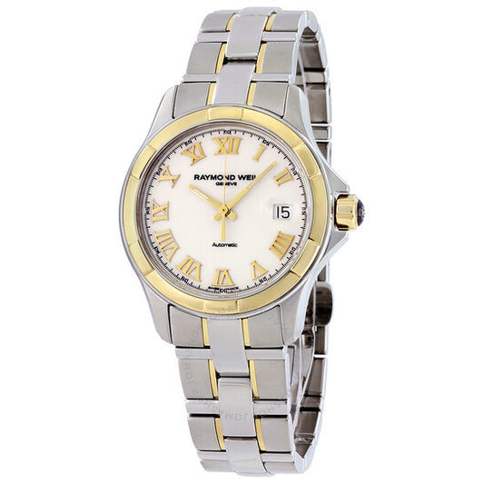 Raymond Weil, Parsifal Automatic White Dial 18 kt Yellow Gold and Steel Men's Watch