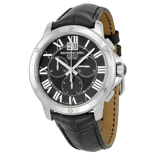 Raymond Weil, Tango Black Dial Chronograph Black Leather Men's Watch