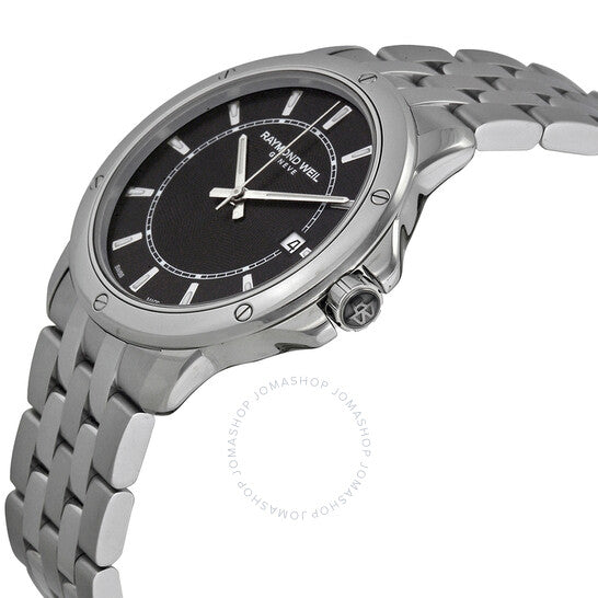 ساعة ريموند ويل تانجو للرجال بمينا أسود من الفولاذ المقاوم للصدأ