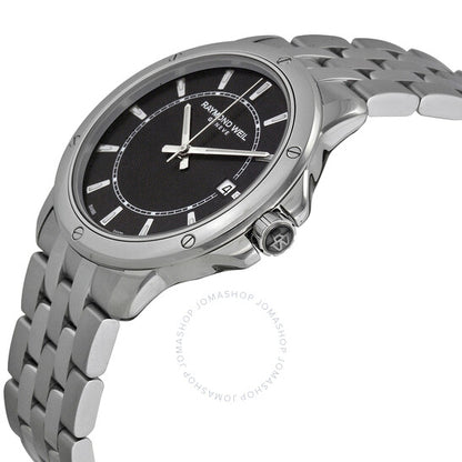 ساعة ريموند ويل تانجو للرجال بمينا أسود من الفولاذ المقاوم للصدأ