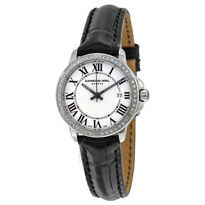 Raymond Weil, Tango Silver Dial Diamond Black Leather Ladies Watch