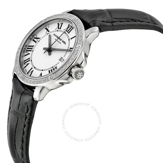 Raymond Weil, Tango Silver Dial Diamond Black Leather Ladies Watch