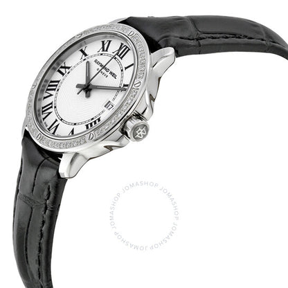 Raymond Weil, Tango Silver Dial Diamond Black Leather Ladies Watch