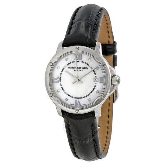 Raymond Weil, Tango White Dial Black Leather Ladies Watch
