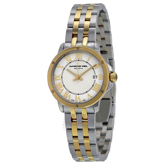 ساعة ريموند ويل تانجو للسيدات بمينا أبيض وألوان ثنائية