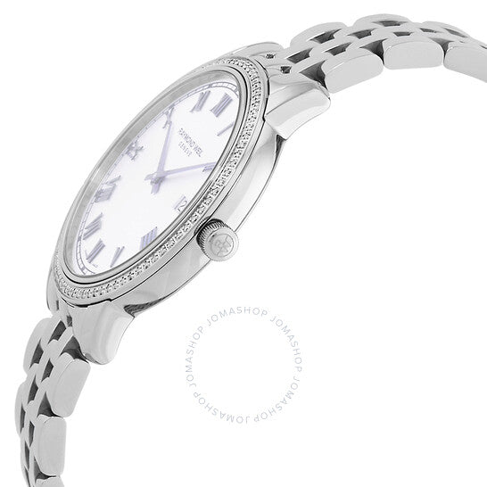 ساعة ريموند ويل توكاتا كوارتز نسائية بمينا فضية مرصعة بالألماس