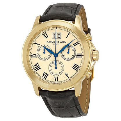 Raymond Weil, Tradition Beige Dial Black Leather Men's Watch