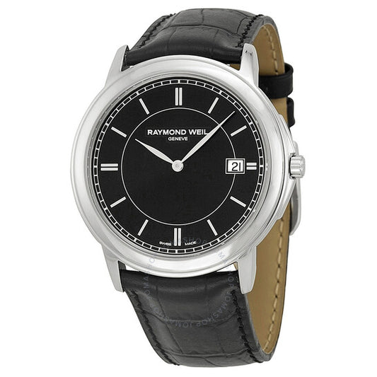 Raymond Weil, Tradition Black Dial Black Leather Men's Watch