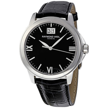 Raymond Weil, Tradition Black Dial Black Leather Strap Men's Watch
