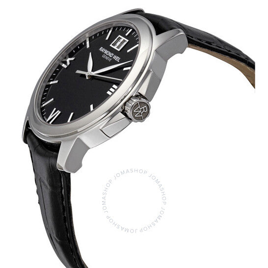 Raymond Weil, Tradition Black Dial Black Leather Strap Men's Watch