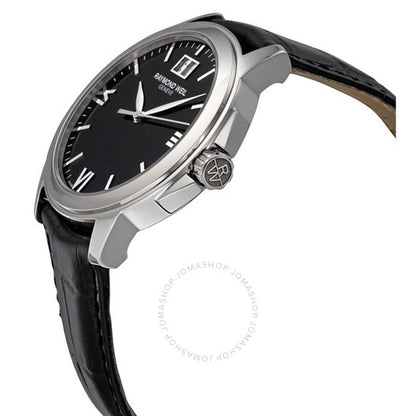 Raymond Weil, Tradition Black Dial Black Leather Strap Men's Watch