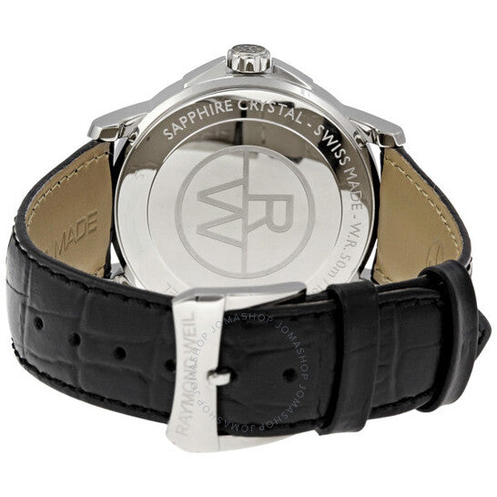 Raymond Weil, Tradition Black Dial Black Leather Strap Men's Watch