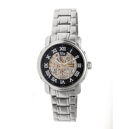 Kahn Black Skeleton Roman Numeral Silver-tone Bracelet Men's Watch