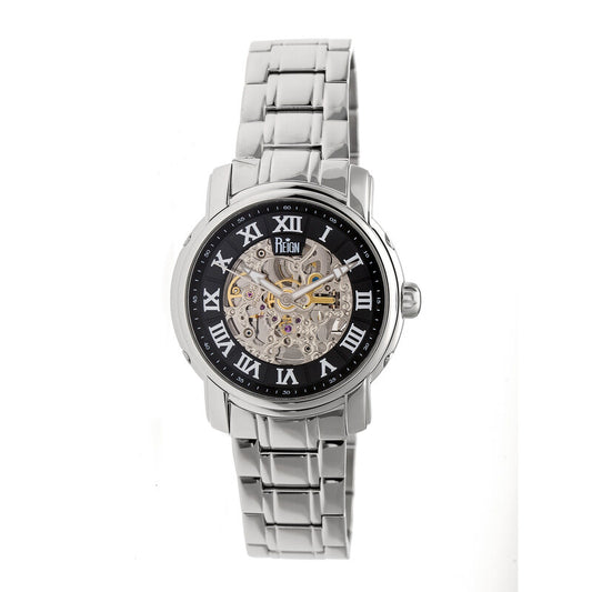 Kahn Black Skeleton Roman Numeral Silver-tone Bracelet Men's Watch