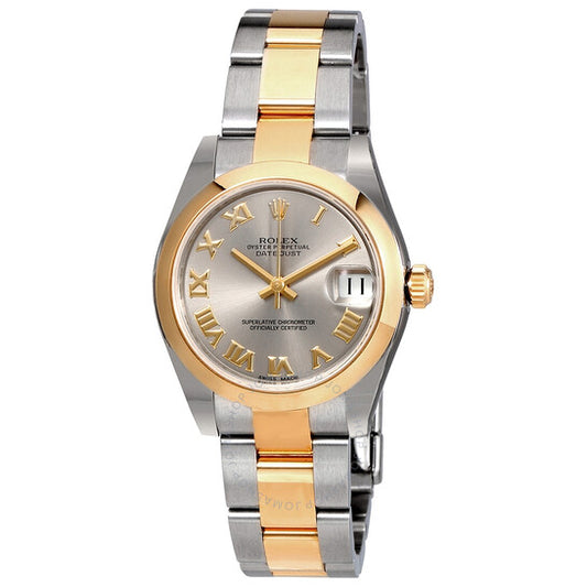 رولكس، ساعة ديت جست ليدي 31 بمينا رمادي وسوار أويستر من الفولاذ المقاوم للصدأ وذهب أصفر عيار 18 قيراطًا أوتوماتيكية