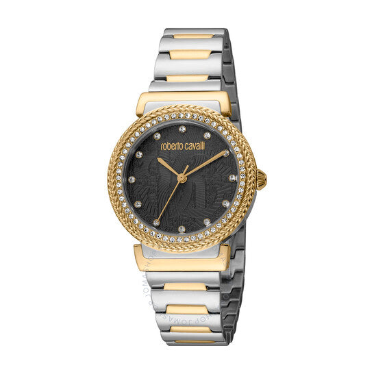 ساعة روبرتو كافالي النسائية الأنيقة ذات الميناء الأسود، كوارتز