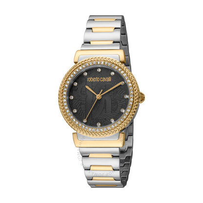 ساعة روبرتو كافالي النسائية الأنيقة ذات الميناء الأسود، كوارتز