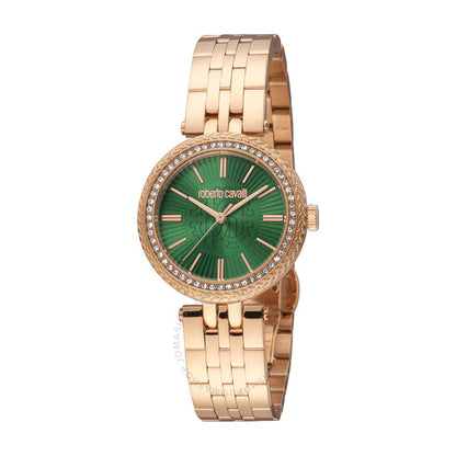 ساعة روبرتو كافالي النسائية الأنيقة ذات الميناء الأخضر، كوارتز