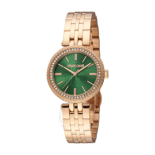 ساعة روبرتو كافالي النسائية الأنيقة ذات الميناء الأخضر، كوارتز