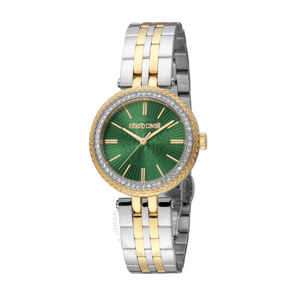 ساعة روبرتو كافالي النسائية الأنيقة ذات الميناء الأخضر، كوارتز