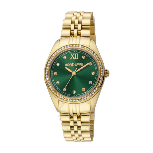 ساعة روبرتو كافالي النسائية الأنيقة ذات الميناء الأخضر، كوارتز