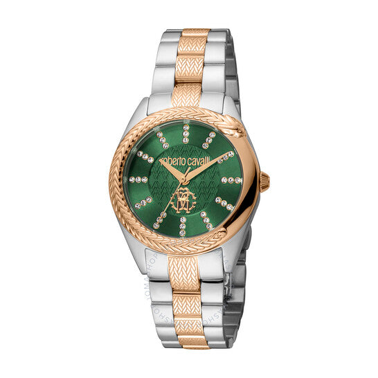 ساعة روبرتو كافالي النسائية الأنيقة ذات الميناء الأخضر، كوارتز