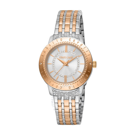 ساعة روبرتو كافالي النسائية الأنيقة ذات الميناء الفضي، كوارتز