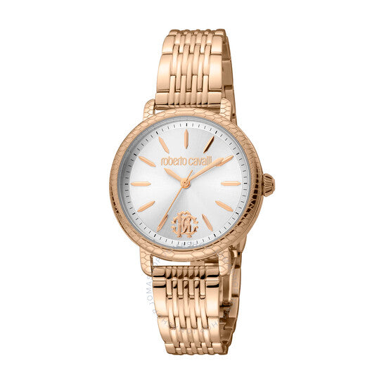 ساعة روبرتو كافالي النسائية الأنيقة ذات الميناء الفضي، كوارتز