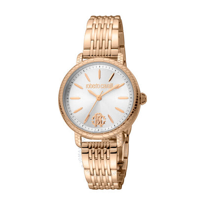 ساعة روبرتو كافالي النسائية الأنيقة ذات الميناء الفضي، كوارتز