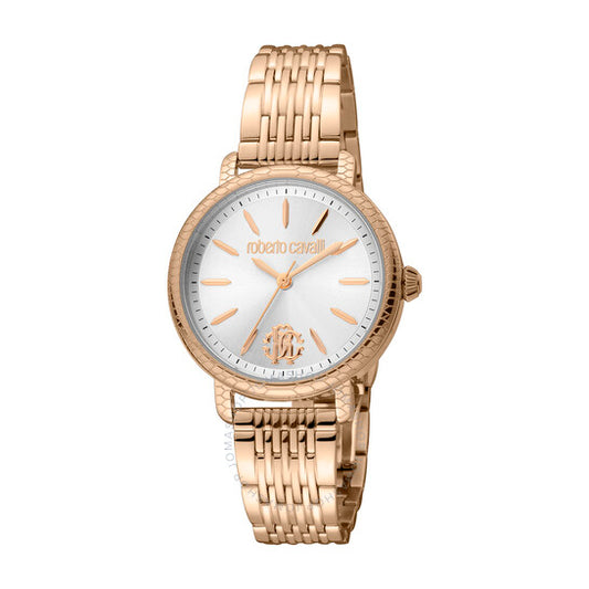 ساعة روبرتو كافالي النسائية الأنيقة ذات الميناء الفضي، كوارتز