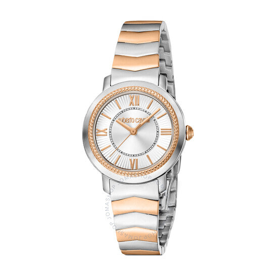 ساعة روبرتو كافالي النسائية الأنيقة ذات الميناء الفضي، كوارتز