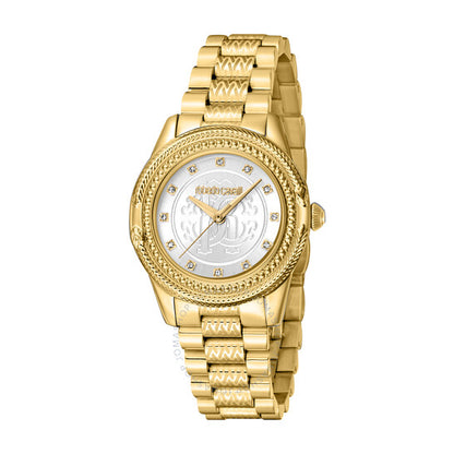 ساعة روبرتو كافالي النسائية الأنيقة ذات الميناء الفضي، كوارتز