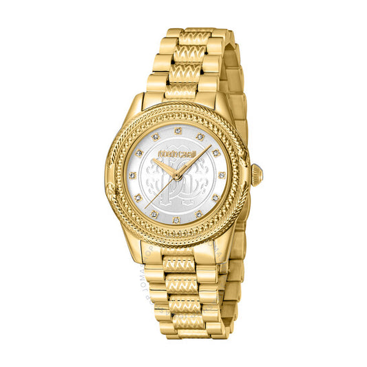 ساعة روبرتو كافالي النسائية الأنيقة ذات الميناء الفضي، كوارتز