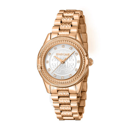 ساعة روبرتو كافالي النسائية الأنيقة ذات الميناء الفضي، كوارتز