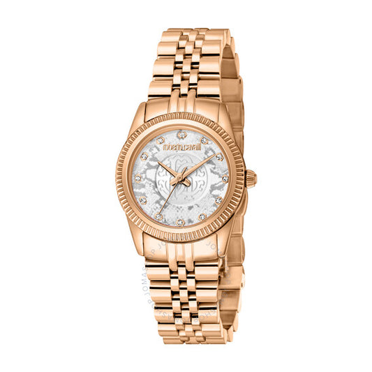 ساعة روبرتو كافالي النسائية الأنيقة ذات الميناء الفضي، كوارتز