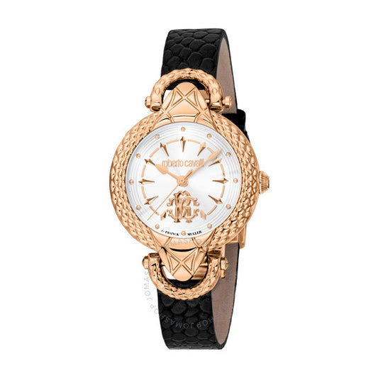 ساعة روبرتو كافالي النسائية الأنيقة ذات الميناء الفضي، كوارتز