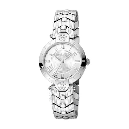 ساعة روبرتو كافالي النسائية الأنيقة ذات الميناء الفضي، كوارتز